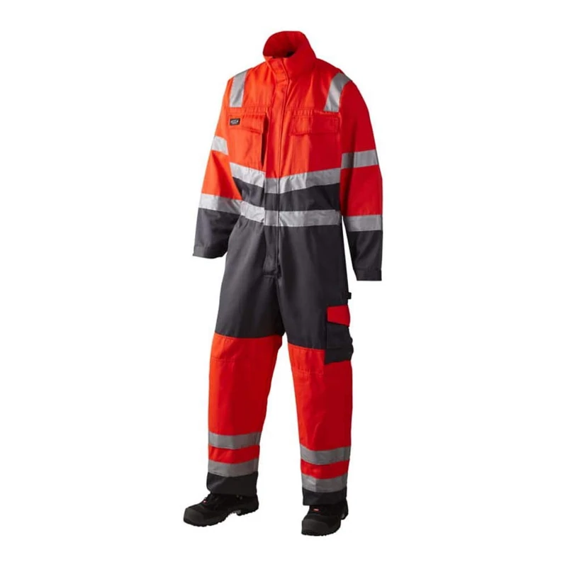 J.A.K. 111088705 Series 11108 70% Polyester/30% Cotton Work Suit, EN 20471, Class 3, Red/Grey, XXL Size