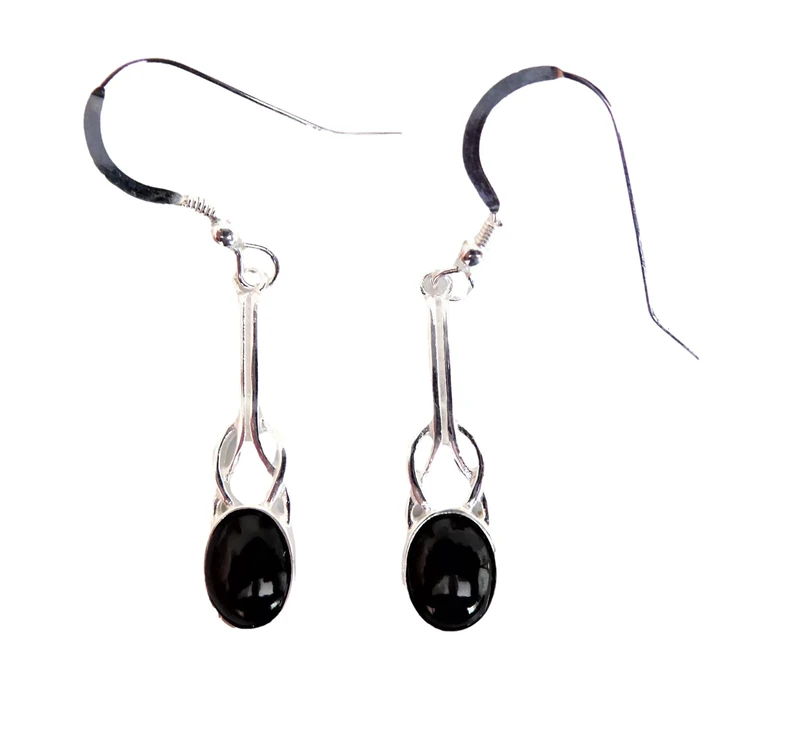 Whitby Jet and Silver Knot Motif Drop Earrings