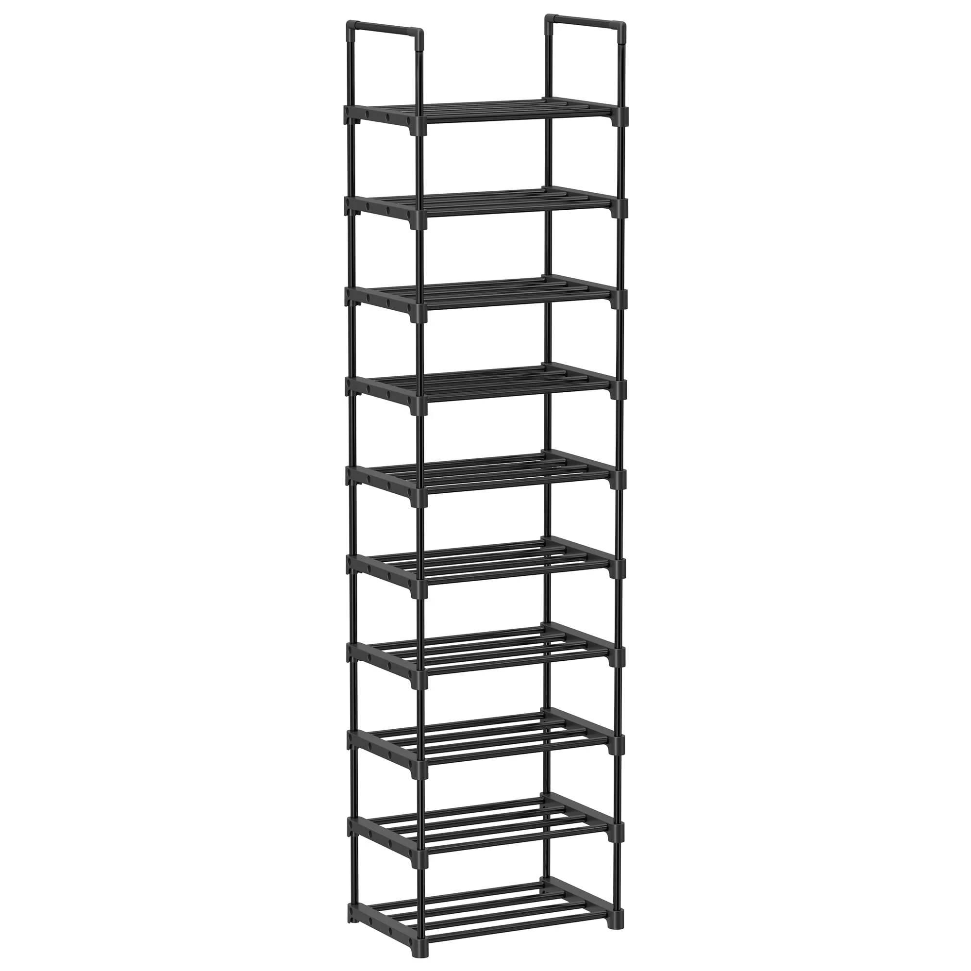 SONGMICS Shoe Rack, 10-Tier Metal Shoe Storage Organiser, Customisable Design, Metal Frame, Space-Saving Rack, for Dressing Room, Hallway, 30 x 45 x 174 cm, Black LSA25BK