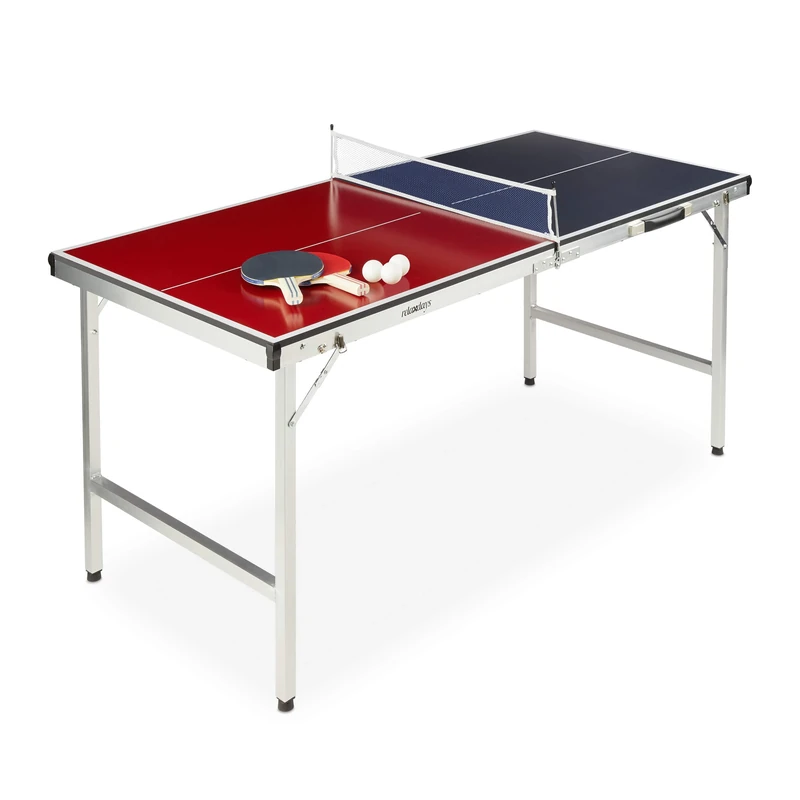 Relaxdays Unisex's Foldable Tennis Table, Portable, Net, 2 Bats, 3 Balls, Aluminium: 67.5 x 151 x 67.5 cm, red-Blue, Pack of 1, 10028919