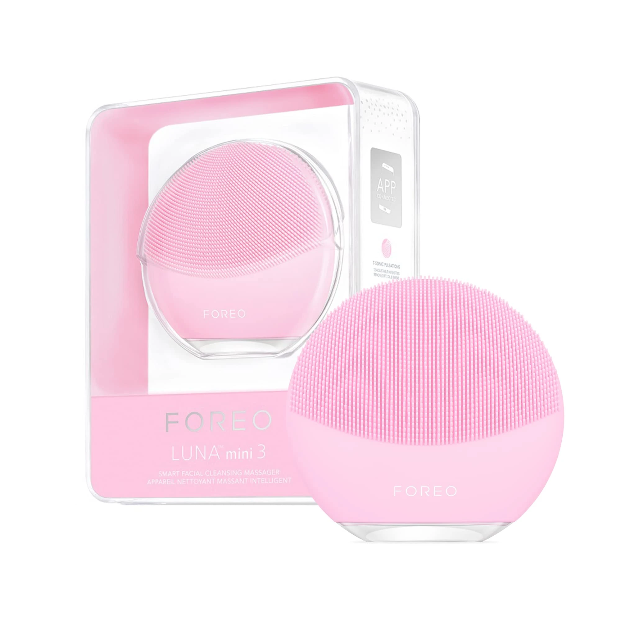 Foreo Luna Mini 3 Facial Cleansing Brush | Travel Accessories | Face Massager Electric, Ultra-Hygienic Silicone | Simple Face Wash | Electric Face Cleanser | App-Connected | Pearl Pink
