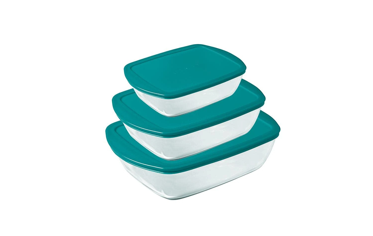 Pyrex Cook&Store Set of 3 Rectangular Glass Food Storage Dishes with Lids (0.4L, 1.1L & 2.5L) - BPA Free