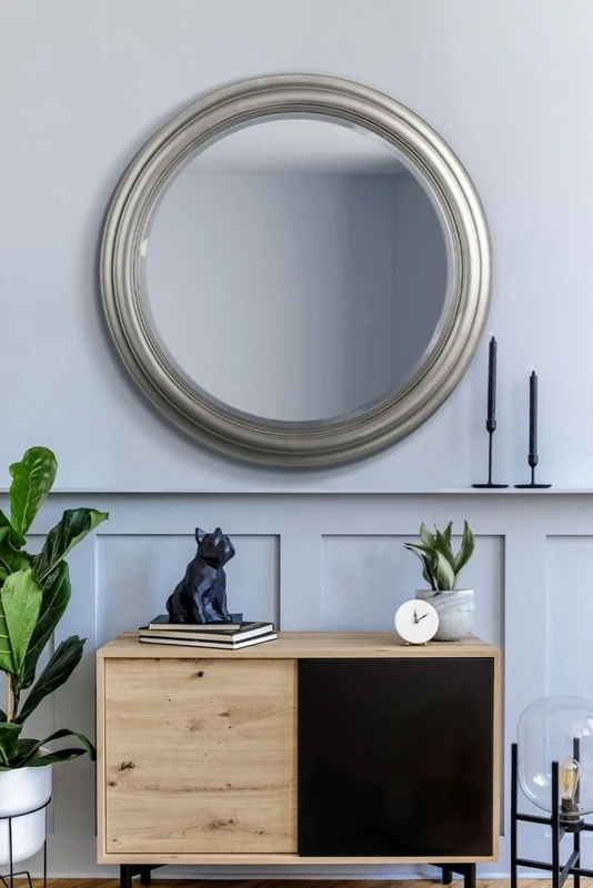 MirrorOutlet Melbury Large Silver Circular Bevelled Wall Mirror 96cm x 96cm, LL052