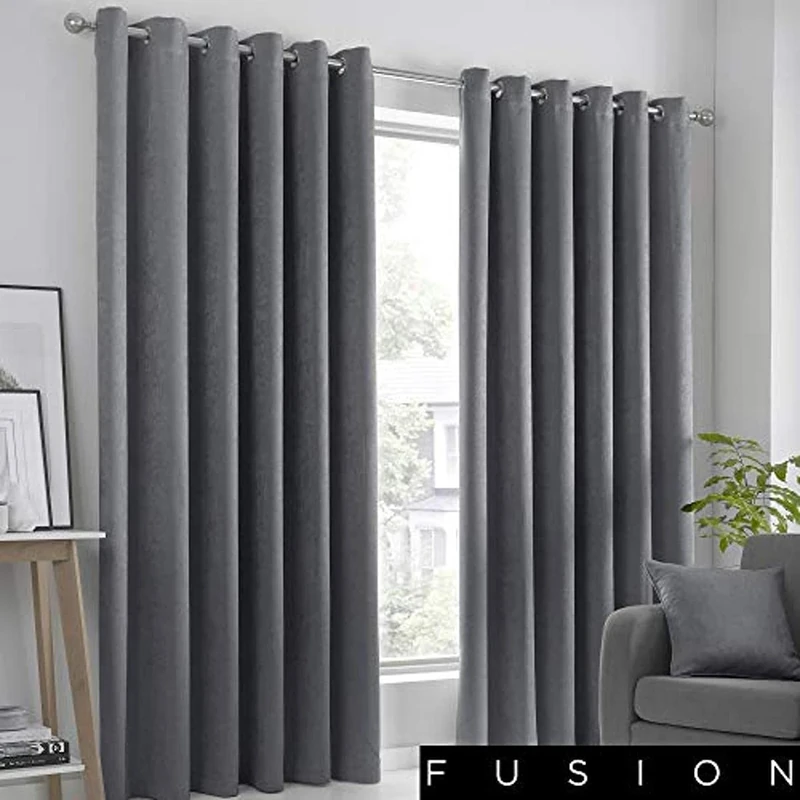 Fusion Strata Woven Eyelet Lined Curtains, Charcoal, 90 x 108 Inch