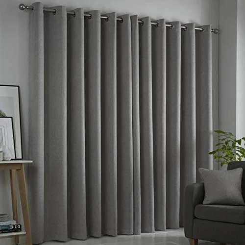 Fusion Strata Woven Eyelet Lined Curtains, Silver, 66 x 54 Inch