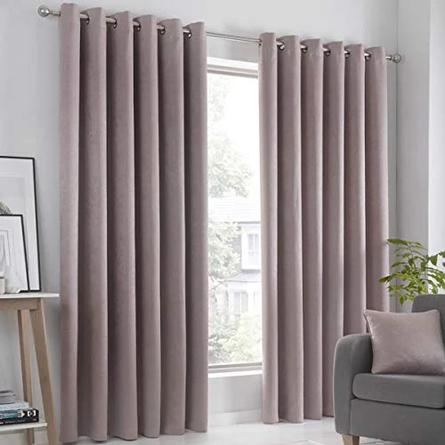 Fusion Strata Woven Eyelet Lined Curtains, Blush, 90 x 90 Inch