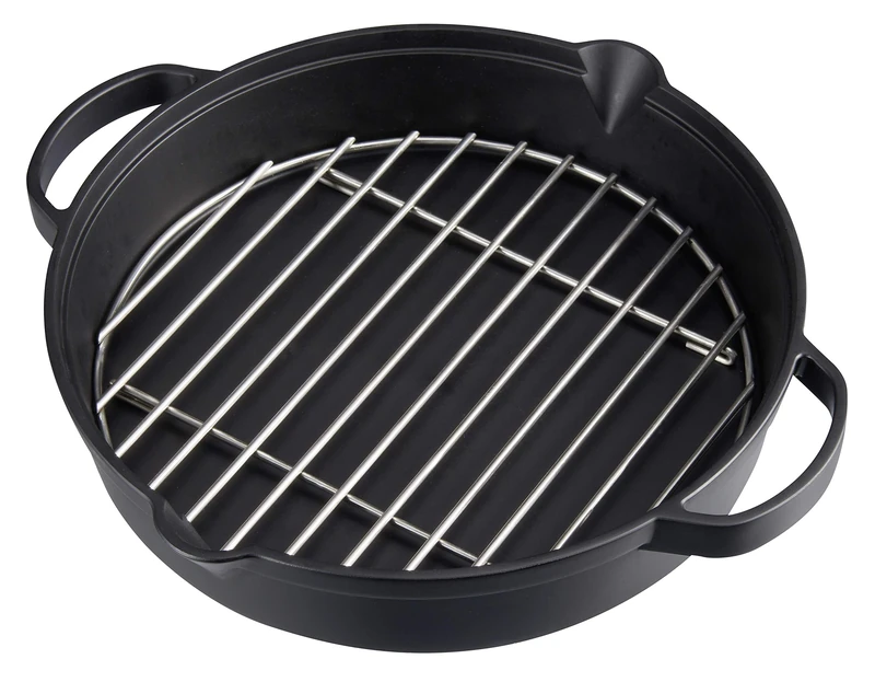 Campingaz Cast Iron Frying Pan with Stainless Steel Grill Grate Large Pan and Round for BBQ, Diameter 31.6 cm