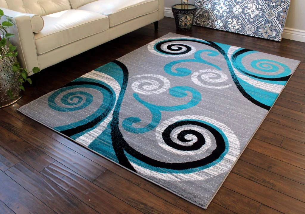 Masada Rugs, Stephanie Collection Area Rug Modern Contemporary Design 1100 Turquoise Grey White Black (6 Feet X 9 Feet)