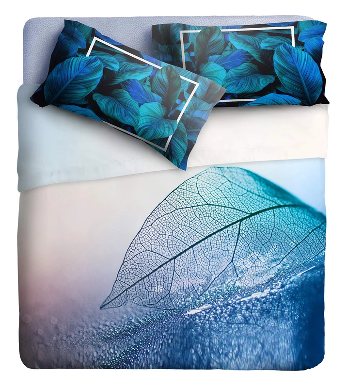 IPERSAN Double Bed Sheet Set, 100% Cotton Percale, 1 Flat Sheet 260 x 300 cm + 2 Pillowcases 83 x 52 cm, Floral Pattern, Reverse Frill, High Resolution Digital Print, Made in Europe