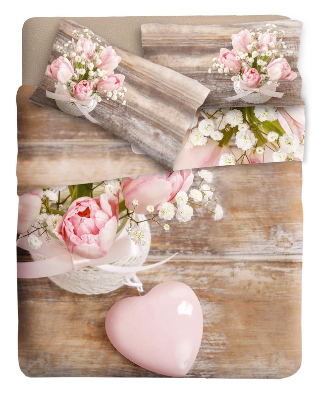 Ipersan Anniversary Fine Art Photographic Bedding Set, Organic Cotton, Brown/Pink, Double