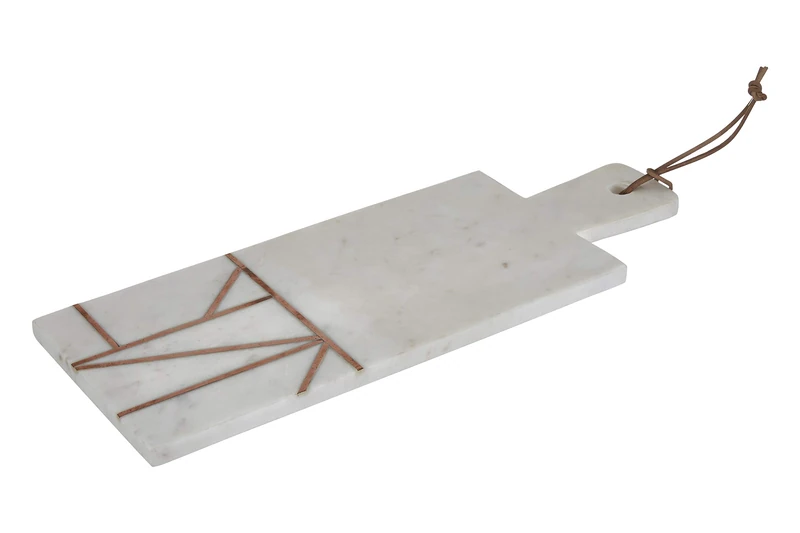 Premier Housewares Marble Serving Tray, White Marble, Copper Inlay - 48cm