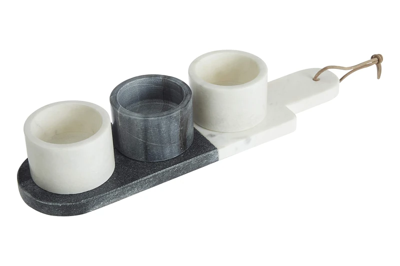 Premier Housewares Marble Serving Tray with Cups Set, White/Grey, 3 Piece Set,1001193