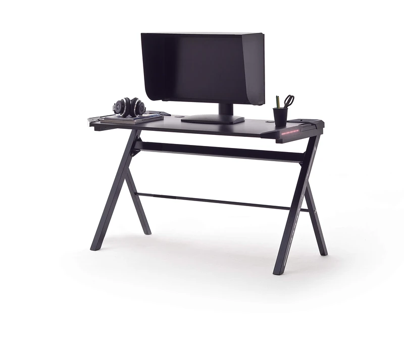 MC Racing Basic 3 Gaming Table with LED Lighting RGB Gaming Desk MDF Carbon Look - Image 1