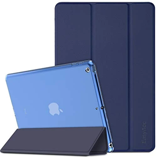 EasyAcc Case Compatible with iPad 8th/10.2/7th Generation, Ultra Thin Lightweight Case Translucent Frosted Back Cover Tri-fold Stand, Auto Wake/Sleep, Blue