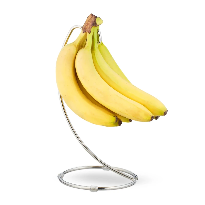 Relaxdays Banana Hanger, Round Support Stand, Stable Fruit Storage, For Grapes, Tomatoes, Chrome-Plated Iron, Silver