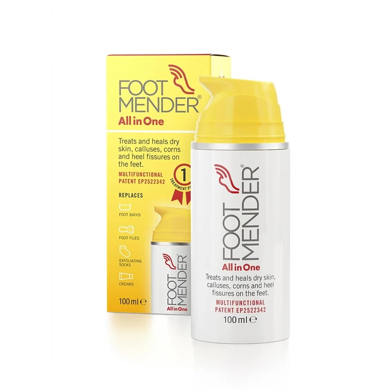 Footmender All in One | Treats and Heals Dry Feet, Hard Skin (calluses), Corns and Cracked Heels (Heel fissures) | Significant Effect After First Treatment | 100ml