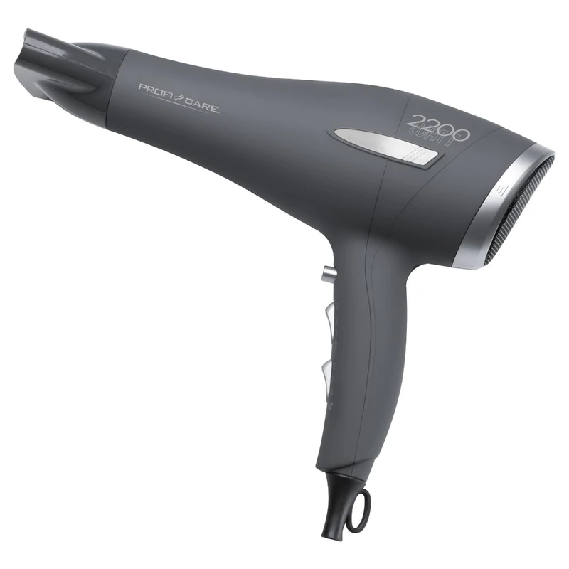 ProfiCare PC-HT 3045 Professional Hair Dryer, Hair Dryer with Soft-Touch Housing and Overheating Protection, Cool Shot, 3 Power Levels, Includes 2 Replacement Filters, 2200 Watt, Anthracite/Silver