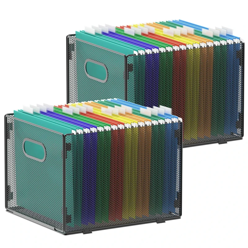 samstar 2 Pack Hanging File Organizer, Mesh File Folder Box Filing Box File Storage Boxes, Letter Size