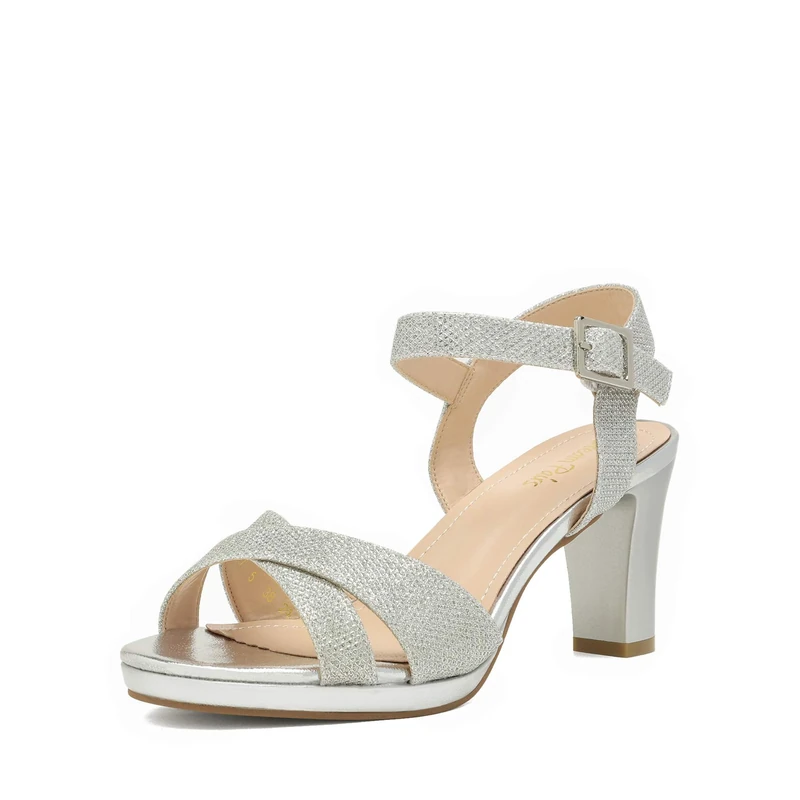 DREAM PAIRS Women’s Open Toe Ankle Strap Sparkly Strappy Chunky Heel Pump Sandals,Size 9,SILVER/GLITTER,ICE-1 - Image 1