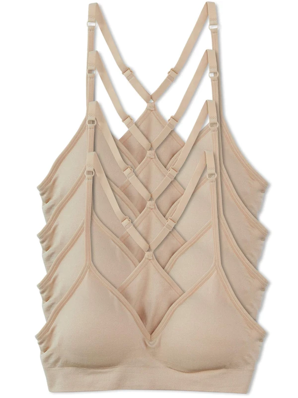 Kalon Women's Clothes 4 Pack Racerback Sports Bralette Seamless Wireless Comfort Bra, Light Beige, S