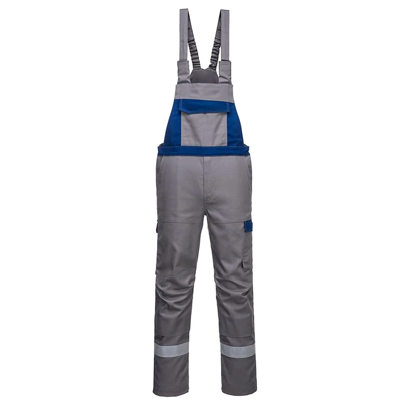 Portwest Bizflame Ultra Two Tone Bib & Brace, Trouser Length: Regular, Color: Grey/Royal, Size: S, FR07GRRS