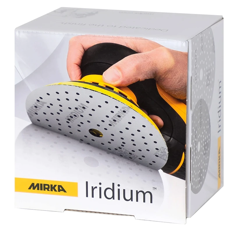 Mirka Iridium Premium Sandpaper Ø 150mm Hook & loop 121-Hole, Grit 150, 100 pcs/For sanding of paint, putty, primer, wood, steel, mineral materials, plastic, glass fibre.