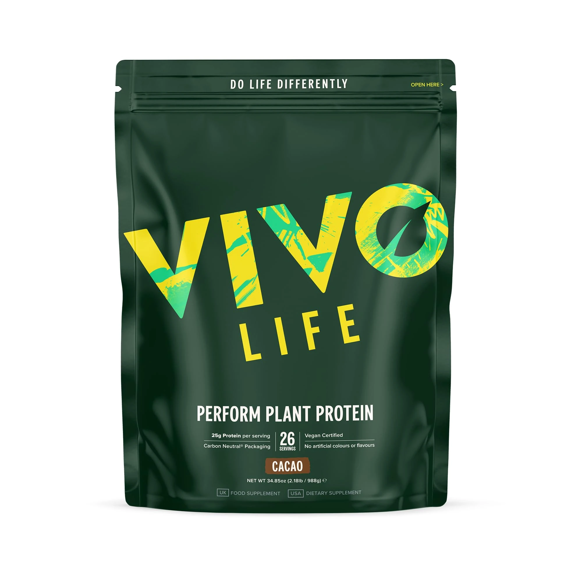 Vivo life Perform Plant Protein Powder | 25g Protein with BCAAs, Iron, Zinc, Turmeric & Herbal Enzyme Blend | Lactose Free & Easy to Digest, Plant-Based Nutrition | Chocolate Brownie - 26 Servings