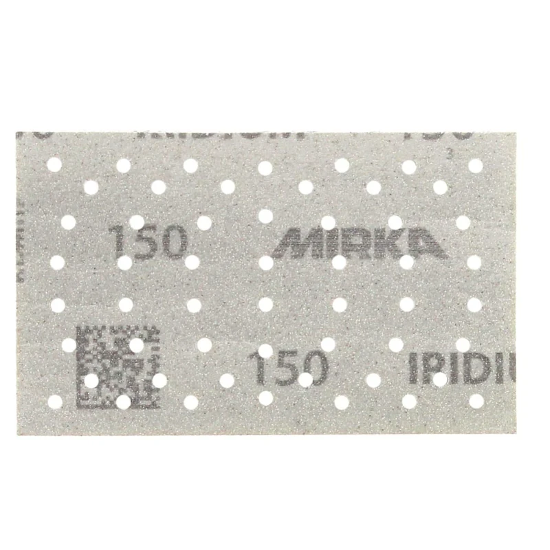 Mirka Iridium Premium Sandpaper 81x133mm Hook & loop 54-Hole, Grit 150, 100/Pack/For sanding paint, putty, primer, wood, steel, mineral materials, plastic.