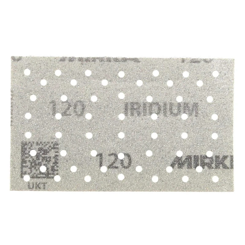 Mirka Iridium Premium Sandpaper 81x133mm Grip 54-Hole, Grit 120, 100/Pack / For sanding paint, putty, primer, wood, steel, mineral materials, plastic.