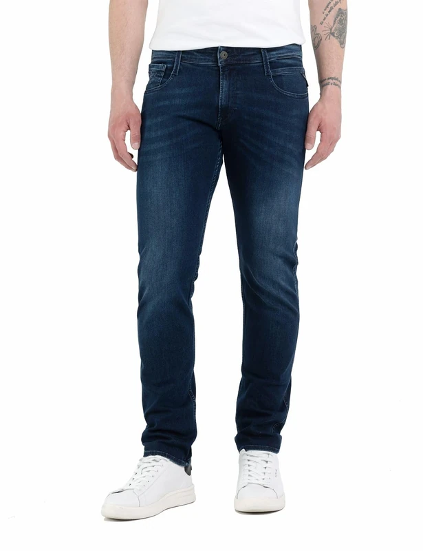 Replay Men's M914 Anbass Power Stretch Jeans, 0073 Dark Blue, 32W / 27L