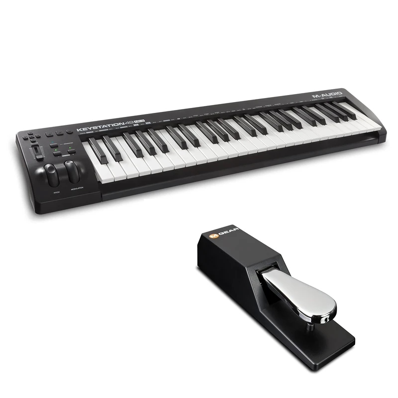 MIDI Controller Bundle - 49-Key USB MIDI Keyboard Controller with Sustain Pedal and Pro Software Suite - M-Audio Keystation 49 MK3 + SP-2