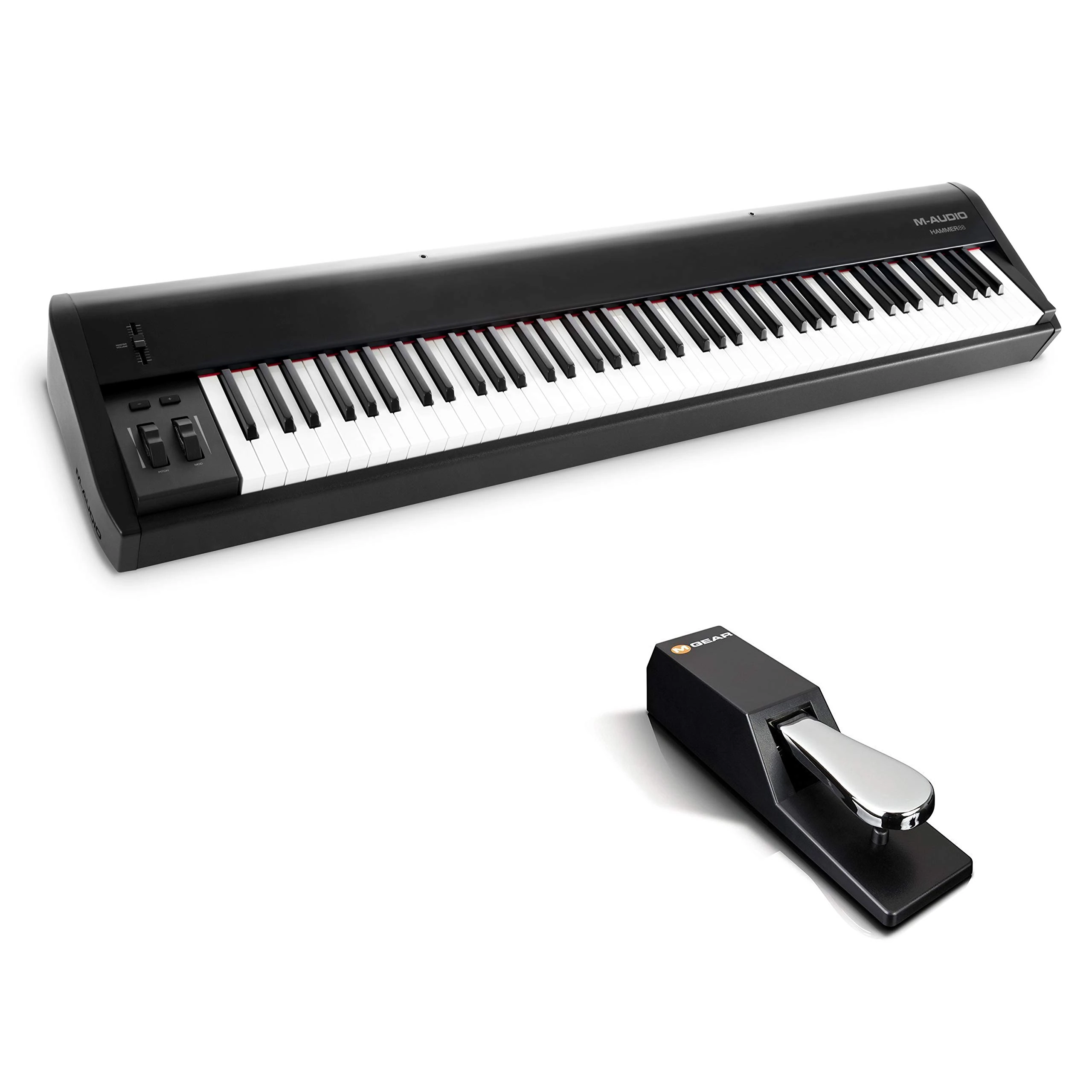 Pro MIDI Controller Bundle - Piano Style Weighted USB MIDI Keyboard Controller with Sustain Pedal and Hammer Action Keys - M-Audio Hammer 88 + SP-2