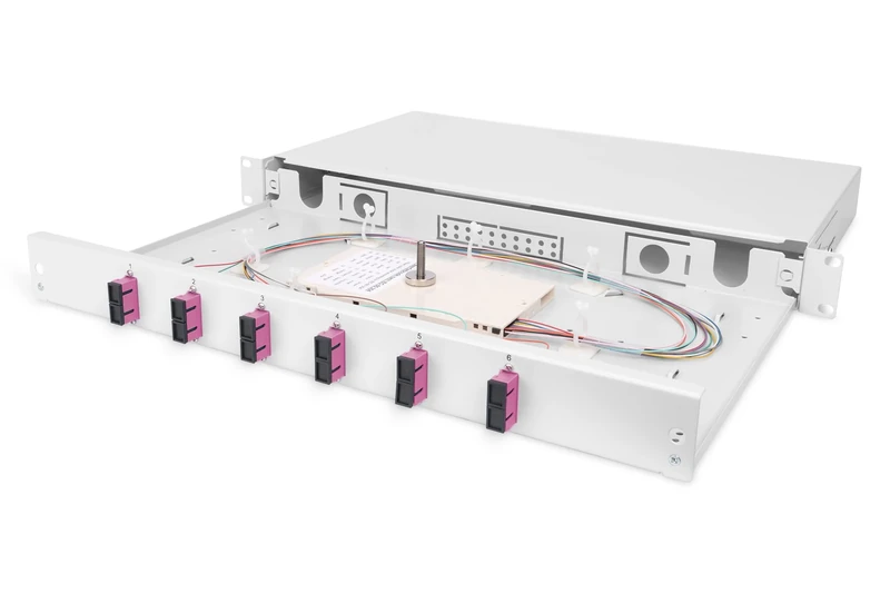 DIGITUS LWL Splice Box 6 Couplings - SC - OM4-1HE - 19 Inch - Multi-Mode Simplex - With Splice Cassette - Rack Mounting