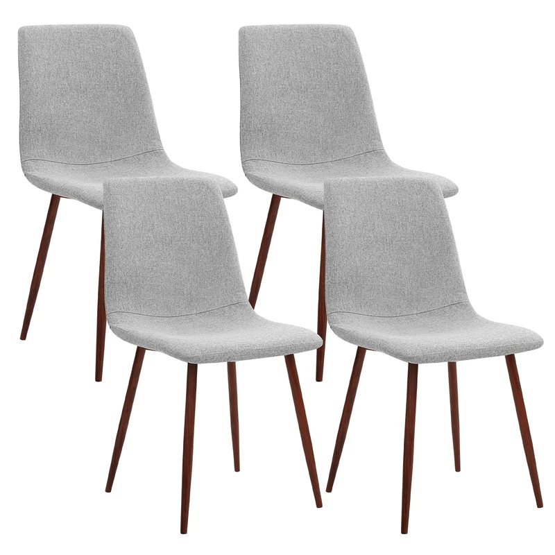 CangLong Set of 4 Retro Upholstered Grey Dining Chairs with Modern Fabric and Metal Legs, Perfect for Kitchen and Dining Room