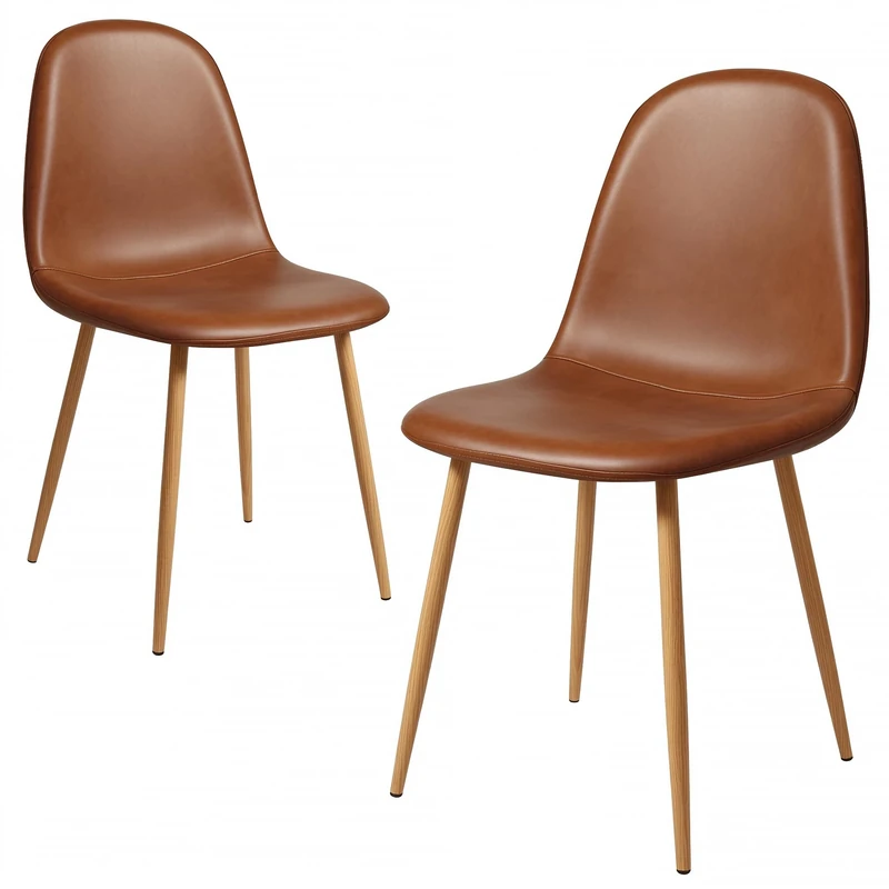 CangLong Washable PU Cushion Seat Back, Mid Century Metal Legs for Kitchen Dining Room Side Chair, Set of 2, Brown