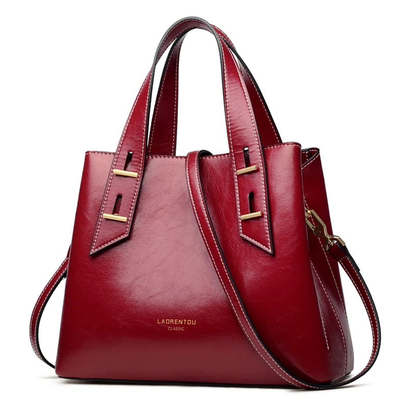 LAORENTOU Women Roomy Genuine Leather Tote Classy Handbags Shoulder Bag Red Size: One size