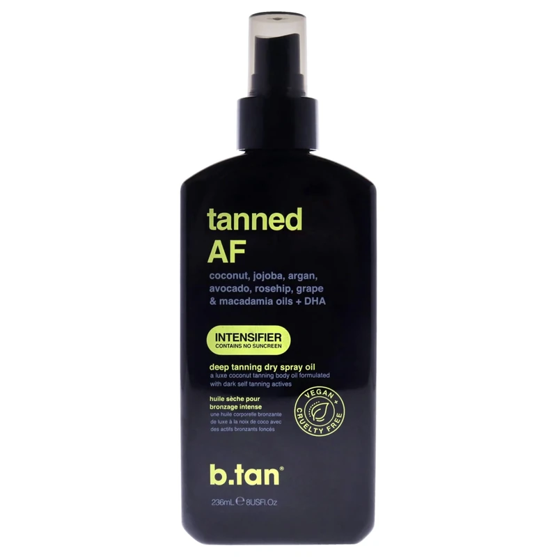 b.tan Sun Tanning Body Oil - tanned AF - Ultra Hydrating With Tan Accelerating Tan Actives for Deeper, Darker Results, 3.38 fl oz