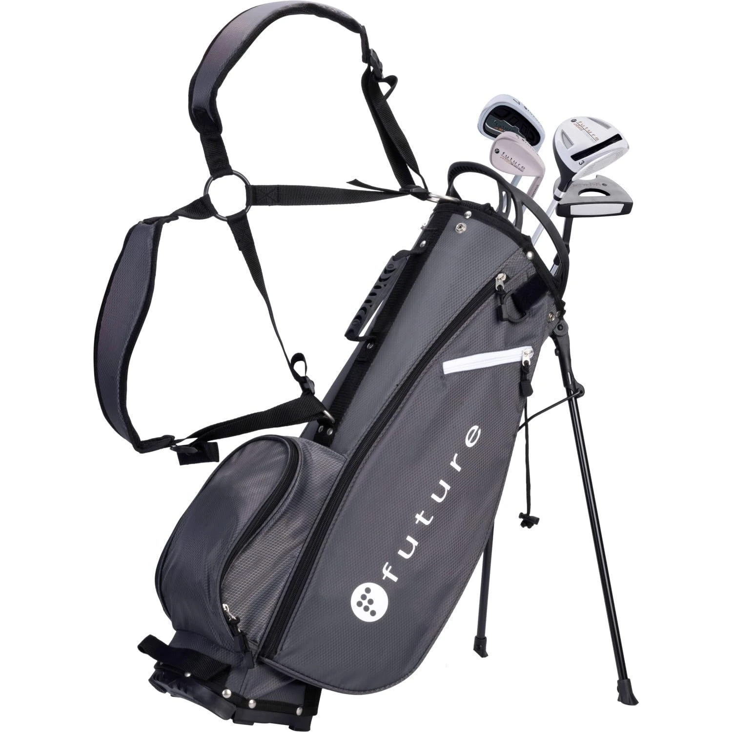 Future Junior Golf Set - Right Handed - Stainless Heads & Composite Shafts (140-150 cm (11-12 Years), Grey)