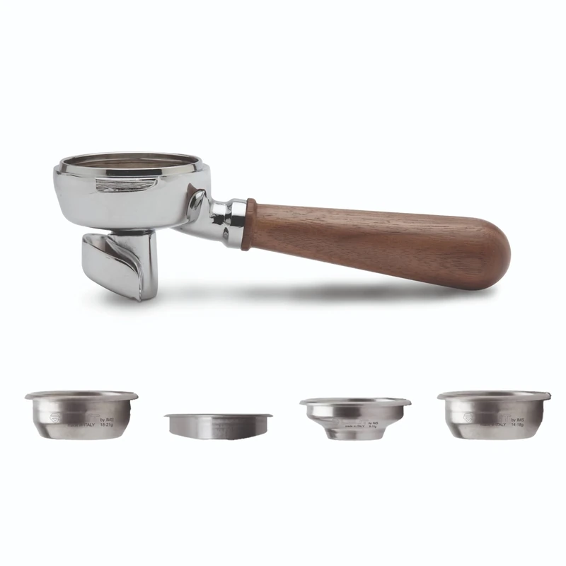 LELIT - LELIT58 2-Way Portafilter - Double Spout - Includes Stainless Steel Filters - Wood Handle - PLA582W - Silver/Walnut Wood