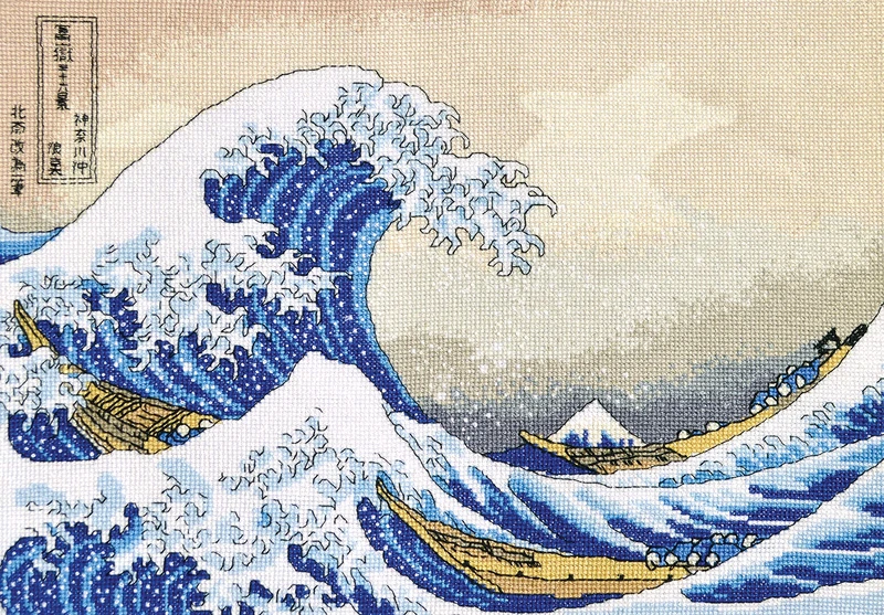 Povitrulya Counted Cross Stitch Kit for Adults ‘The Great Wave Off Kanagawa’ - Hokusai’s Ukiyo-e Japanese Art - Embroidery Set with Pattern Japan Design - Image 1