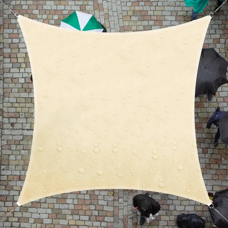 ColourTree 14' x 14' Beige Rectangle Waterproof Sun Shade Sail Canopy Awning Shelter Fabric Screen, 95% UV Blockage UV & Water Resistant, for Outdoor Patio Garden Carport (We Make Custom Size)