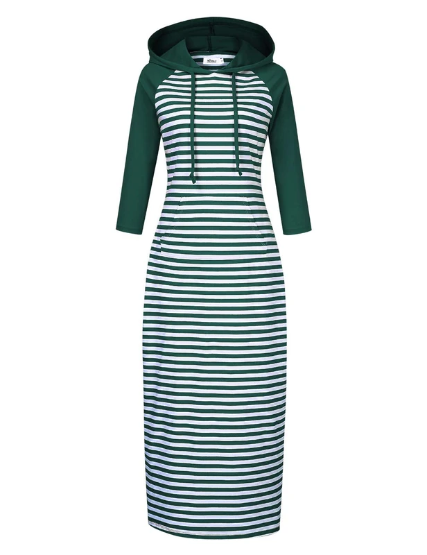 MISSKY Casual Maxi Dresses for Women,3/4 Sleeve Pocket Slim Pullover Hoodie Dress - - Large - Image 1