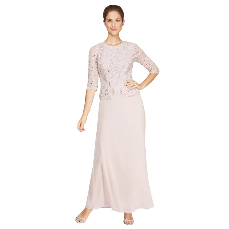 Alex Evenings Women's Long Mock Dress with Full Skirt (Petite and Regular Sizes) Special Occasion, Shell Pink, 16