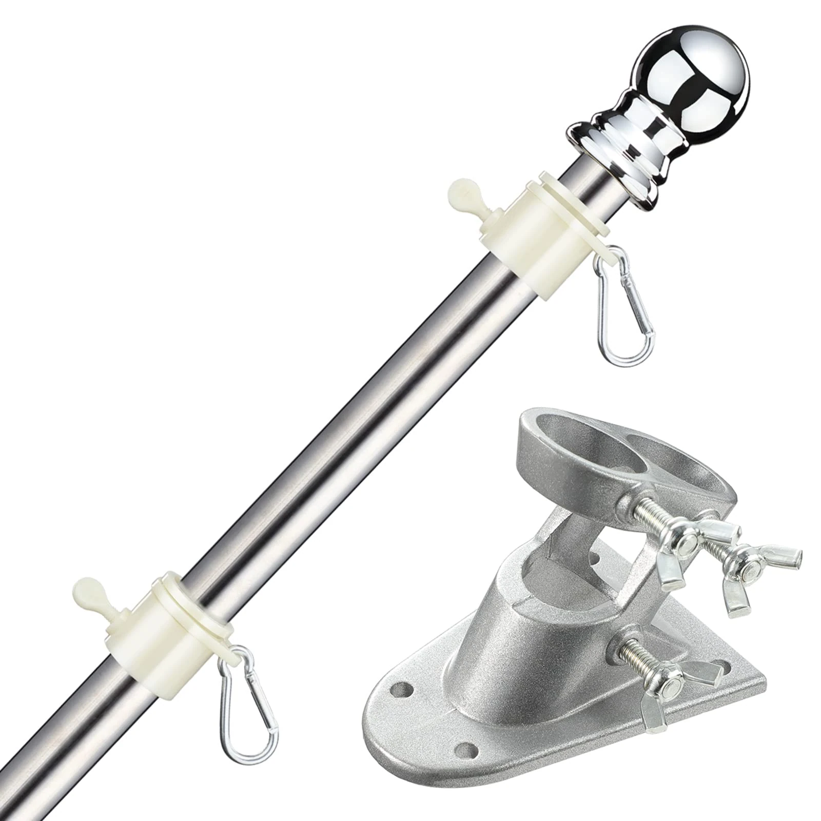 5.9 FT Flag Pole Kit with Bracket for Outdoor Garden Wall Mounted Stainless Steel Flagpole with Rotating Rings