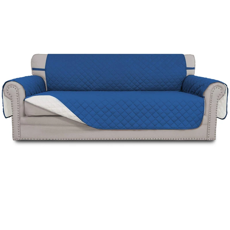 Easy-Going Reversible Couch Cover for 3 Cushion Couch Sofa Cover for Dogs Water Resistant Furniture Protector Cover with Foam Sticks Elastic Straps for Pet Cat (Sofa, Blue/Ivory)