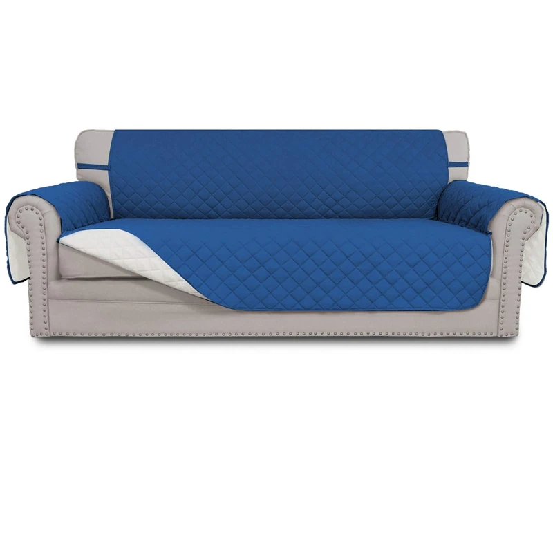 Easy-Going Sofa Slipcover Reversible Oversized Sofa Cover Water Resistant Couch Cover with Foam Sticks Elastic Straps Furniture Protector for Pets Dog Cat (Oversized Sofa, Blue/Ivory)