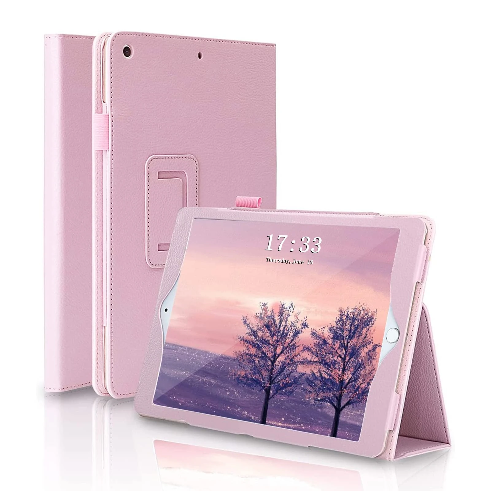 FANSONG Case for iPad 10.2 inch(9th/8th/7th Generation,2021/2020/2019),Slim PU Leather Bifold Stand with Pencil Holder,Smart Flip Tablet Case with Auto Sleep/Wake,(Pink)