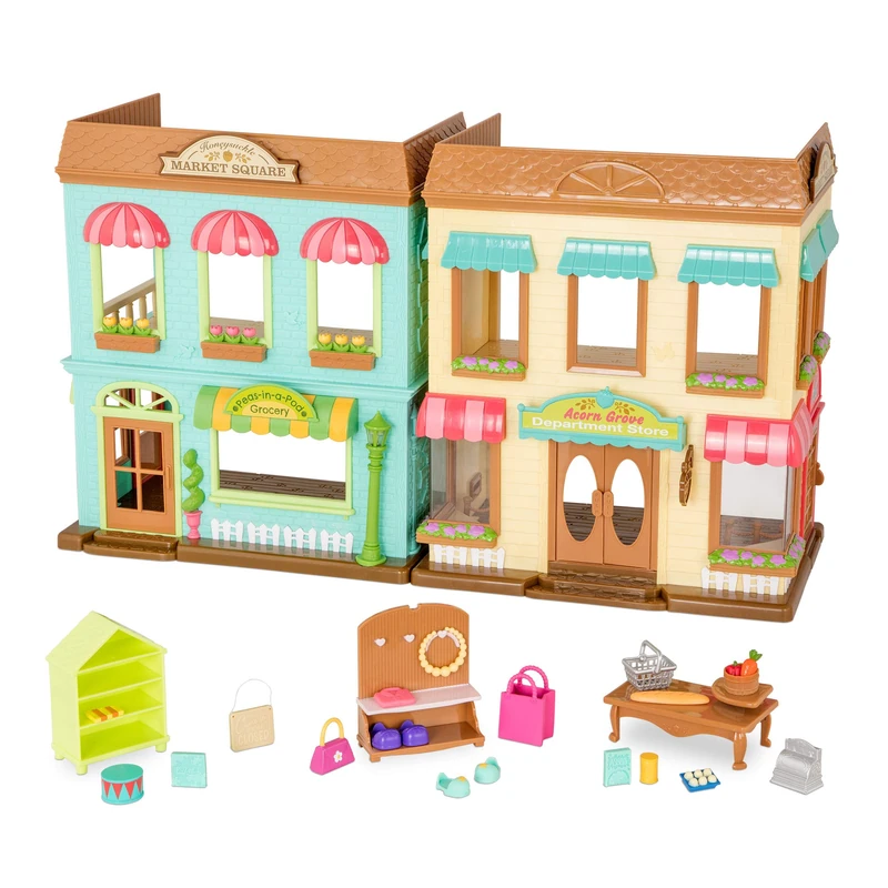 Li'l Woodzeez – Honeysuckle Square Market & Shopping Playset with 24 Pieces, Miniature Animal Figures & Accessories for Imaginative Play, 3+ Years - Image 1