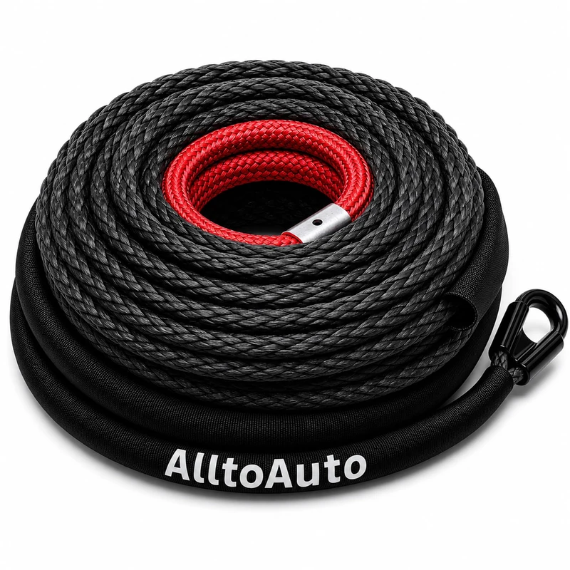 AlltoAuto Winch Rope, 3/8" x 100'-25000 LBs Synthetic Winch Rope Line Cable with Protective Sleeve for ATV UTV SUV Truck Boat 4WD Off-Road Vehicle Winch Accessory