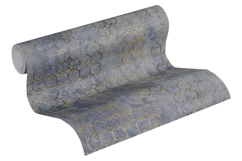 Livingwalls Luxury Wallpaper Urban Grace New Walls A.S. Création Non-Woven Wallpaper 10.05 m x 0.53 m Blue Gold Grey Made in Germany 374245 37424-5
